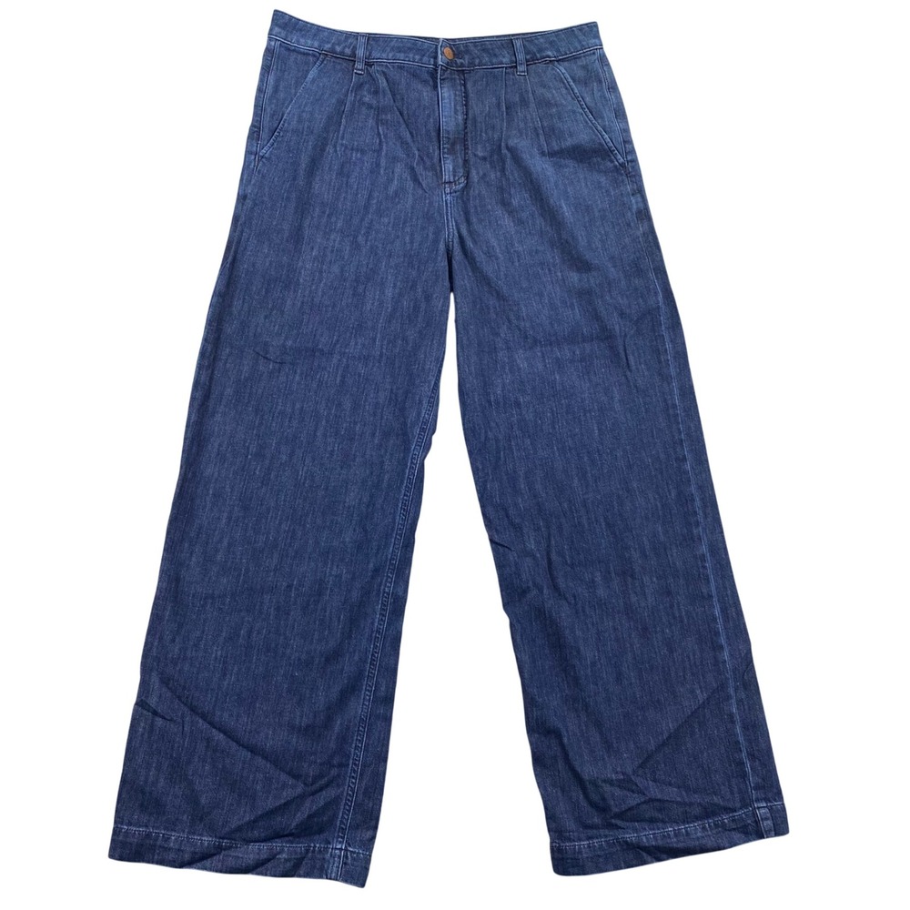 J. Crew Wide‎ Leg Pleated Denim Jeans Women Size 31 Blue Cotton Blend